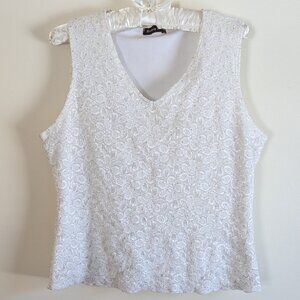 Y2K White Floral Sequin Sleeveless Top by Brittany Black